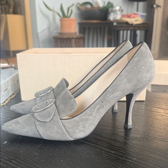 Prada Gray Suede Pointed-Toe Pumps - Calzature Donna - Picture 2 of 8
